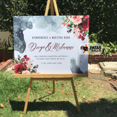 Rótulo de Bienvenida Floral Gris