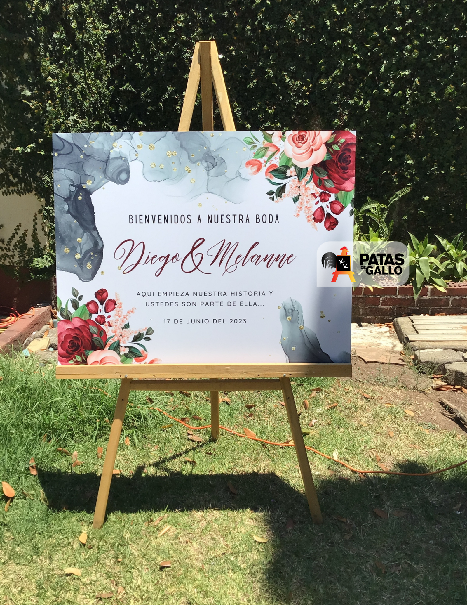 Rótulo de Bienvenida Floral Gris